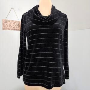 Talbots Black Crushed Velvet Cowl neck Long Sleeve Tunic Top Size Medium Petite